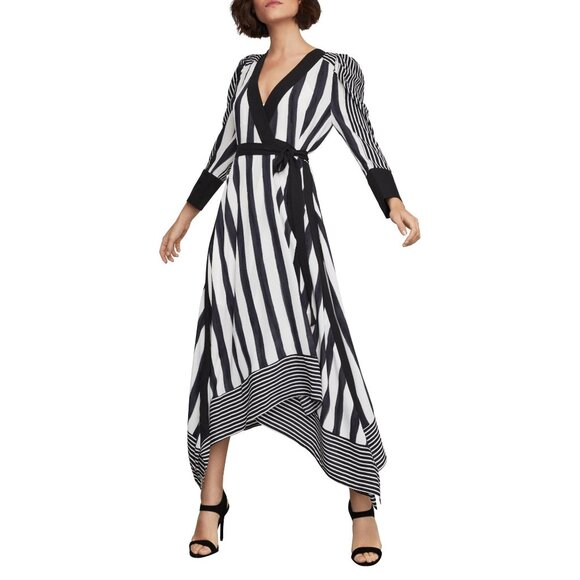 Black and White Stripe Wrap Midi BCBGMaxAzria Dress in size XXS - Picture 9 of 10